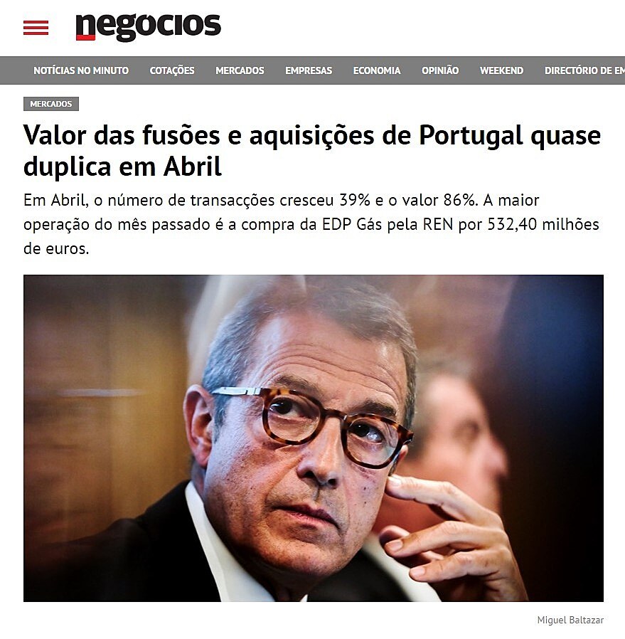 Valor das fuses e aquisies de Portugal quase duplica em Abril